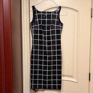 Elegant Black and White Checkered Sequined Dress